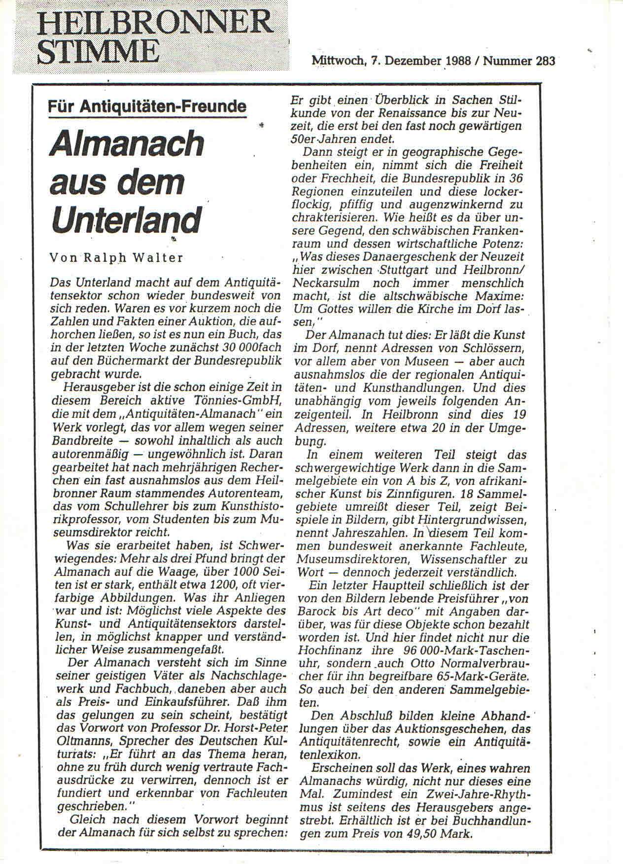 Tönnies Almanach, Heilbronner Stimme