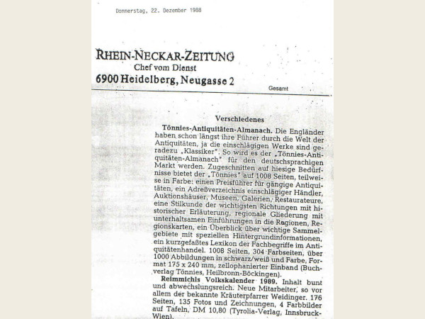 Tönnies Almanach, Rhein-Neckar Zeitung