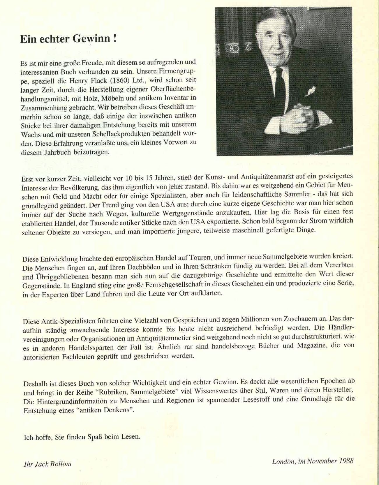 Tönnies Almanach, Vorwort Sir Jack Bollom