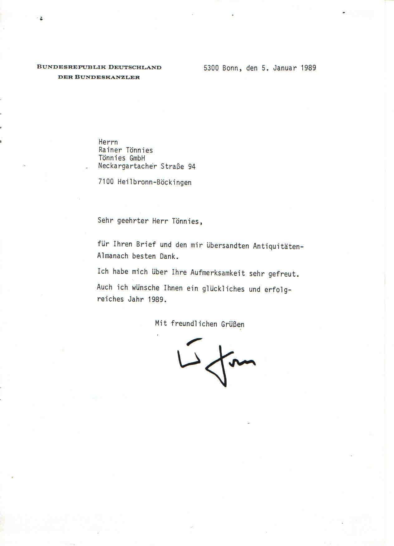 Tönnies Almanach,  Bundeskanzler Helmut Kohl 