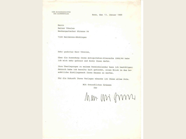 Tönnies Almanach,  Außenminister Hans-Dietrich Genscher