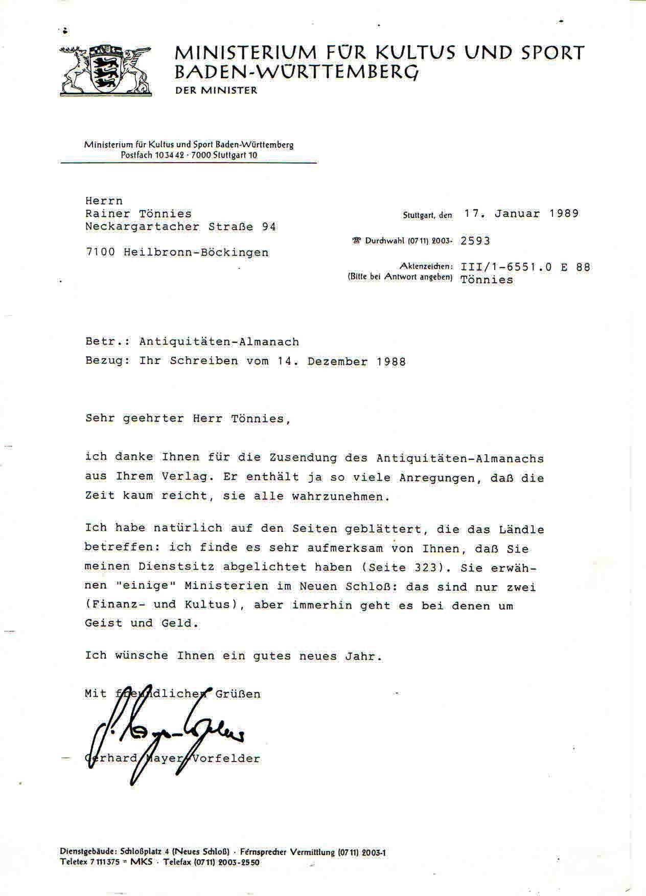 Tönnies Almanach, Gerhard Mayer-Vorfelder