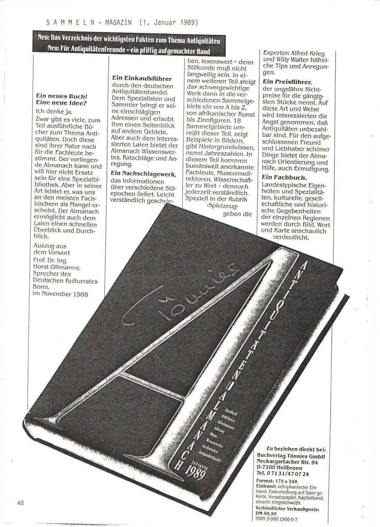 Tönnies Almanach, Sammler Magazin