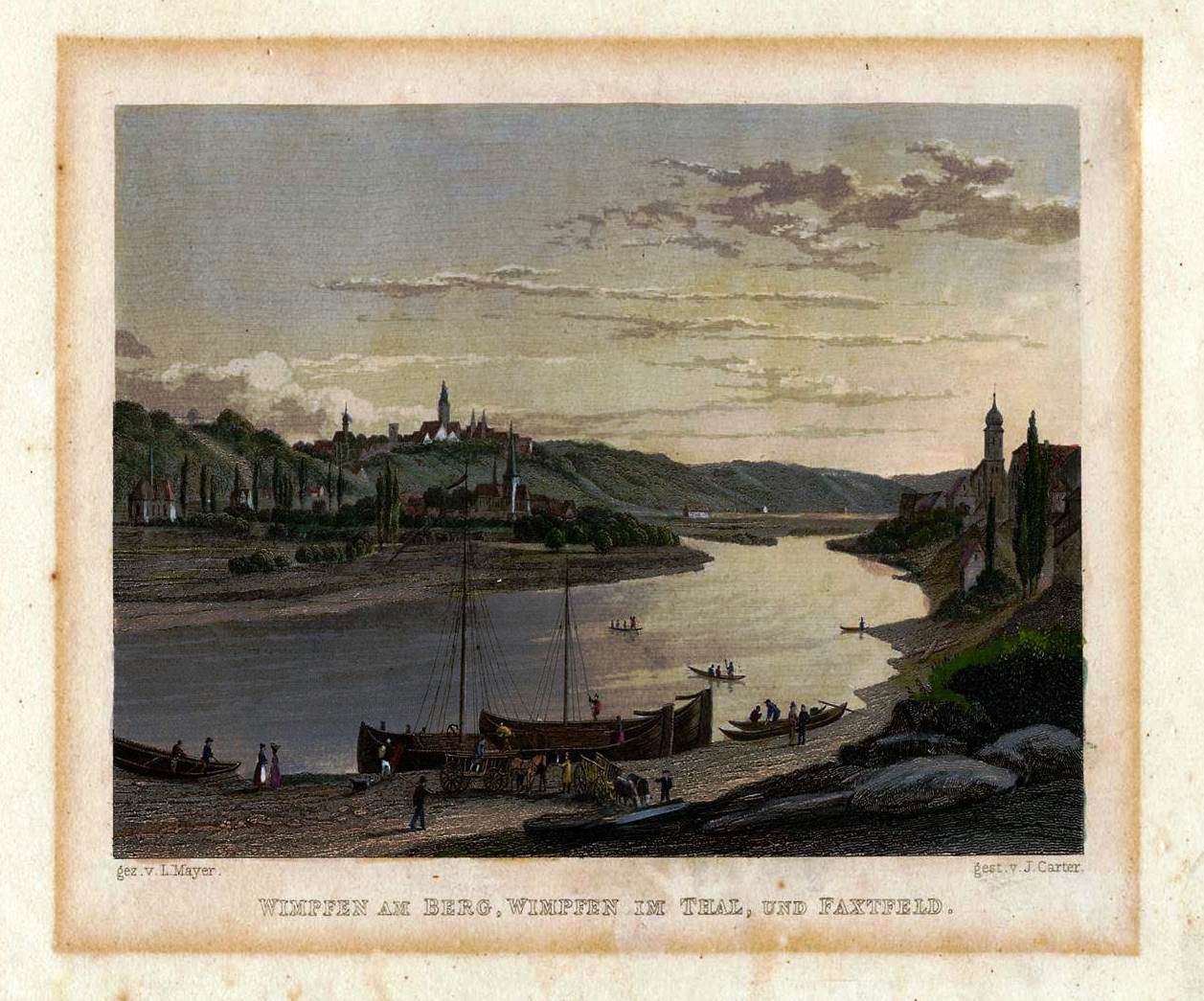 ... wo die Jagst in den Neckar fließt! Stahlstich um 1790...