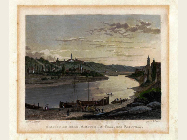 ... wo die Jagst in den Neckar fließt! Stahlstich um 1790...