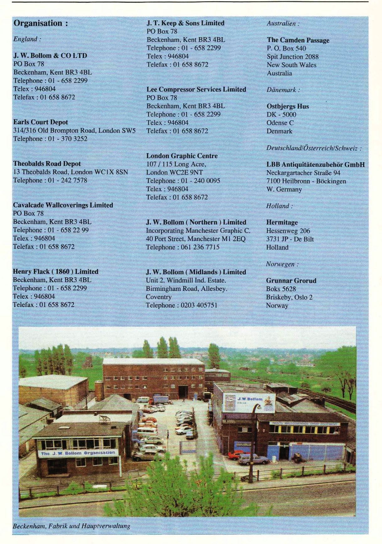 Generalimporteur der J.W. Bollom Organization