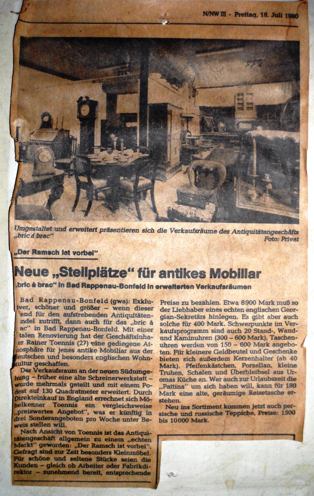 Vergrößerung der Geschäftsräume 1980