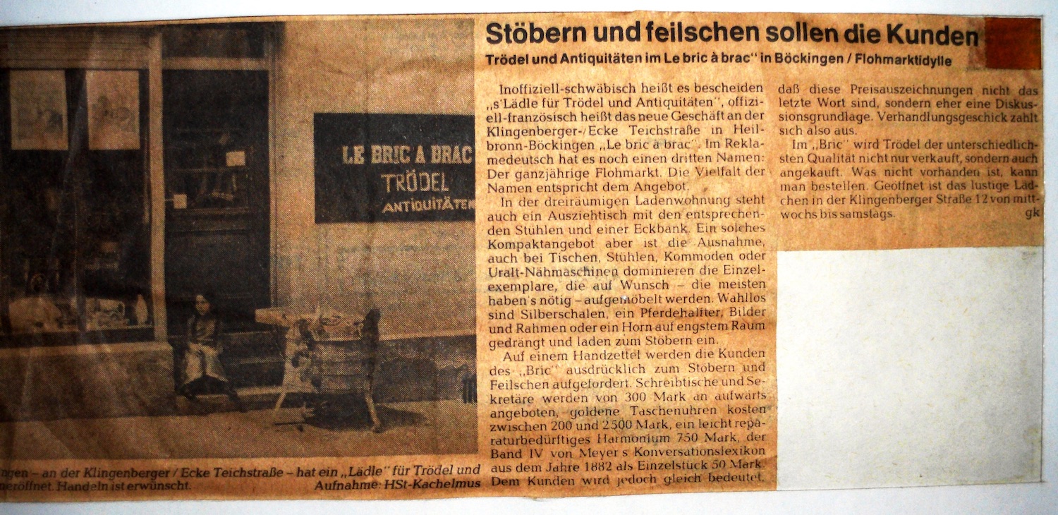 Le Bric a Brac - Erstes Geschäft in Heilbronn-Böckingen 1973